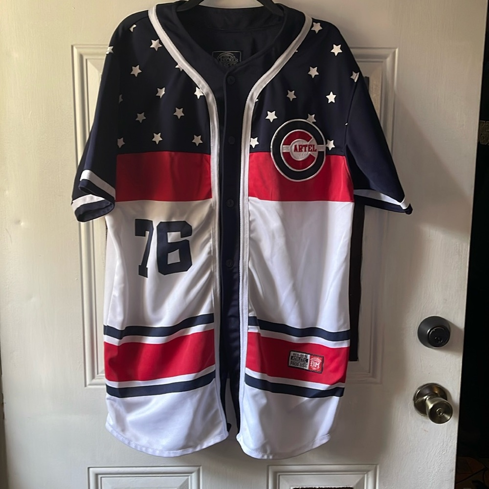 Bleeker & Mercer | Cartel Short Sleeve Red, White & Blue Baseball Jersey